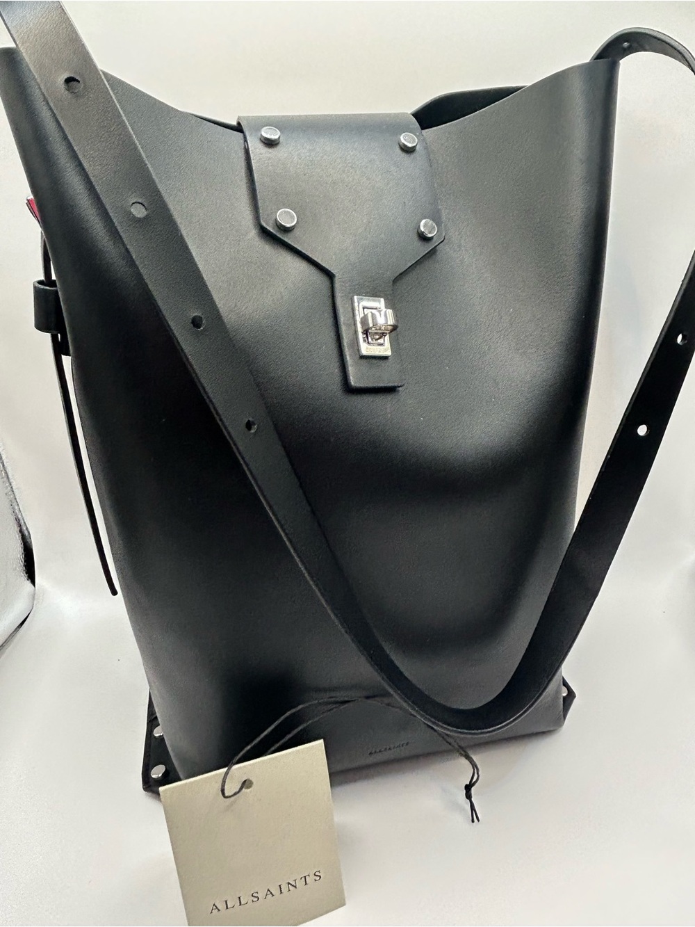 All Saints Black Miro Leather Bucket Shoulder Bag